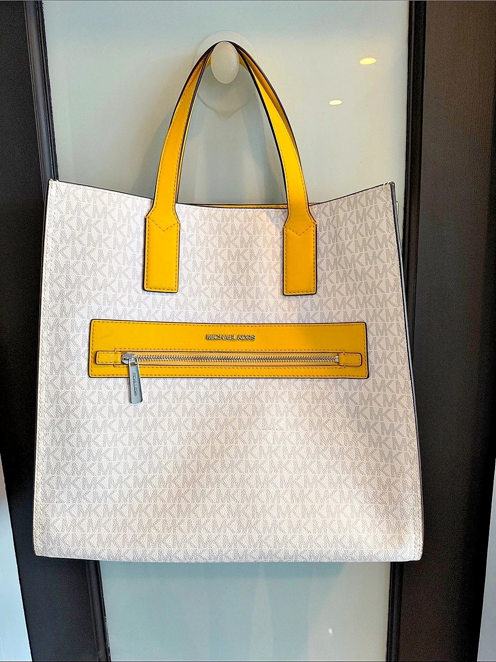 Michael Kors Gigi Large Empire Signature Logo Tote Bag White & Yellow